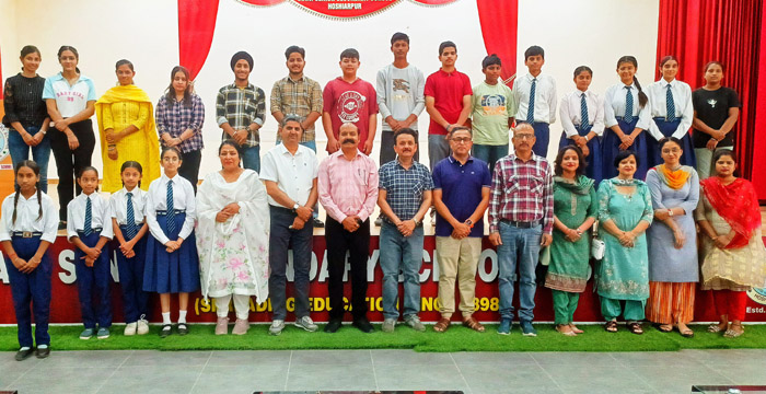 Students who performed best in the board exams at DAV Senior Secondary School, Hoshiarpur were honored.